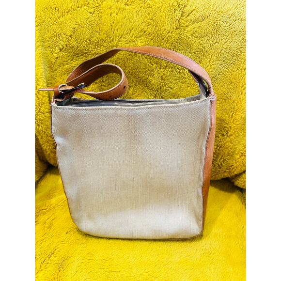 LL BEAN Traveler shoulder Travel Bag Canvas & Leather Adjustable Strap Tan/Brown - Picture 1 of 12